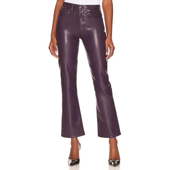 NEW- NWT AGOLDE Recycled Leather Relaxed Boot Pants Night Shade Size 26 - Picture 2 of 8